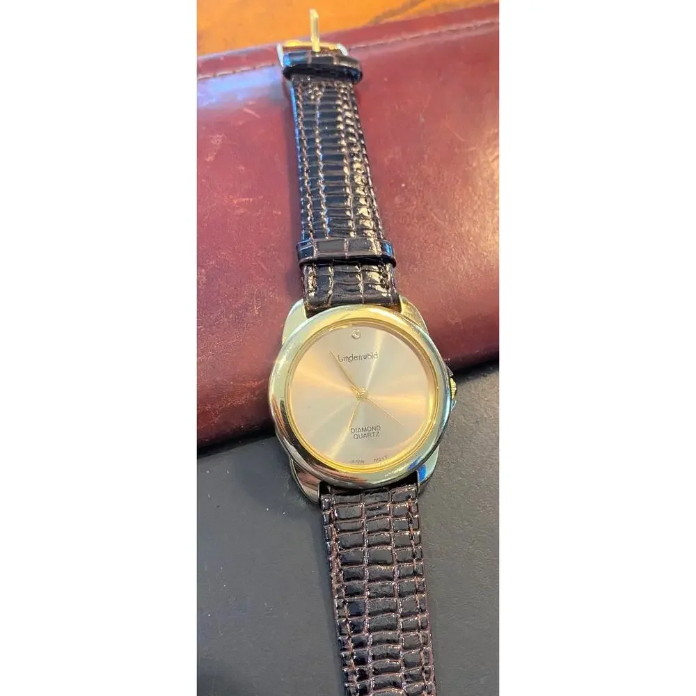 Women's 35mm Gold Tone Lindenwold Watch,. Diamond Series, Leather Band